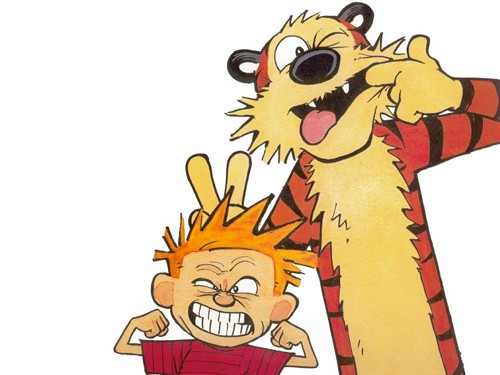 Calvin & Hobbes doing what they do.