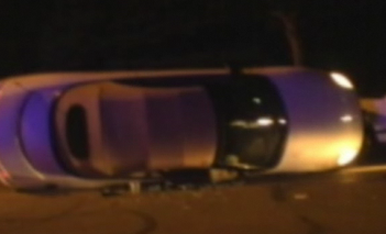 Sandra Daniels car on its side after the crash.